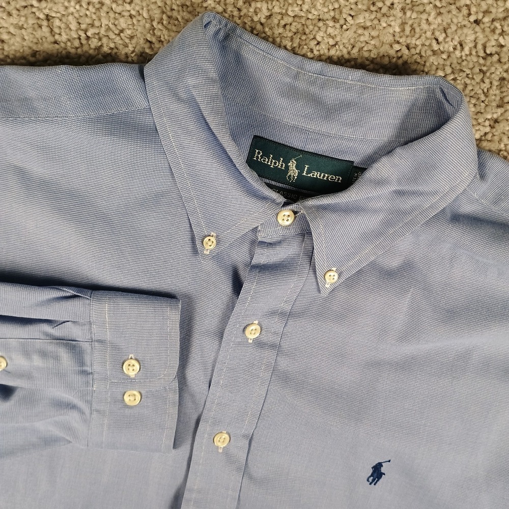 Polo Ralph Lauren Shirt Mens 17.5 34/35 Blue Pinpoint Oxford Classic Fit